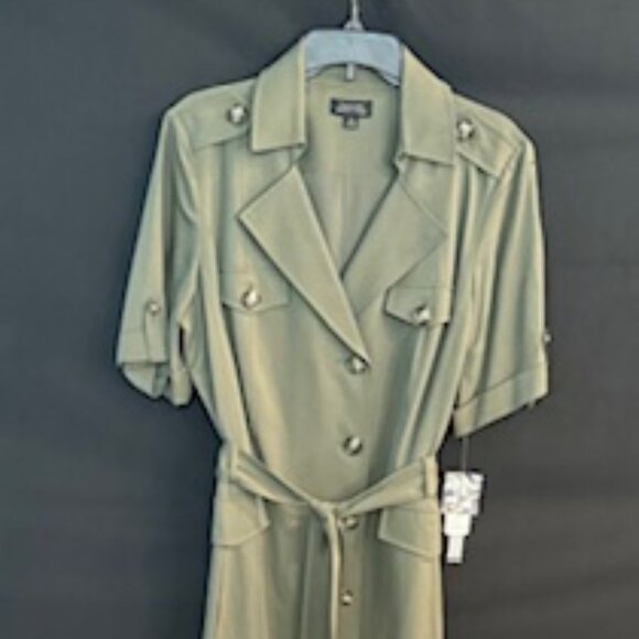 Tahari Arthur S. Levin  Collection, Olive Green Tencel Shirt Dress 16 - Picture 2 of 8